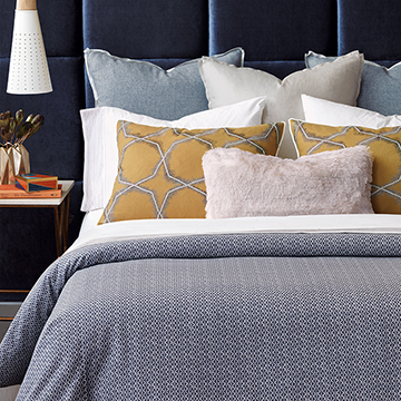 Nico - chic, embroidered, star, washable, hip, trendy, stylish, designer, thom filicia, bedding, home dÃ©cor, interior design, accessories, contemporary, urban, young, modern, colorful, blue, yellow, pink, mustard, navy, faux fur, duvet cover, duvet, comforter, coverlet, throw, box spring cover, euro sham, king sham, standard sham, bolster, bed pillow, pillow, decorative pillow, sham, throw pillow, accent pillow, geometric, graphic, round pillow, faux fur throw, 100% cotton, linen