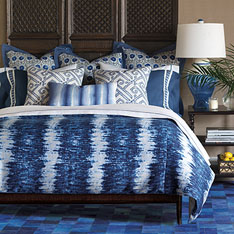 Indigo - made in america, bohemian, handpainted, ombre, made in usa, boho, blue, azure, shibori, tie-dye, lattice, motif, pattern, bedding, bedding collection, bedset, duvet cover, duvet, comforter, bed pillows, pillows, decorative pillow, accent pillow, throw pillow, sham, luxury, luxurious, coastal, beach, beachy, high-end, high-quality, designer, barclay butera, 100% cotton, 100% linen, denim, exotic, ethnic, tribal, global, eclectic, home decor, interior design