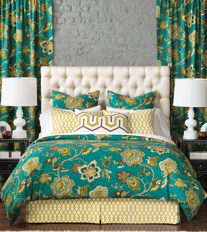 Mcqueen Collection Niche Luxury Bedding By Eastern Accents Mcqueen Teal Blue Green Yellow Citron Jewel Tone Diamond