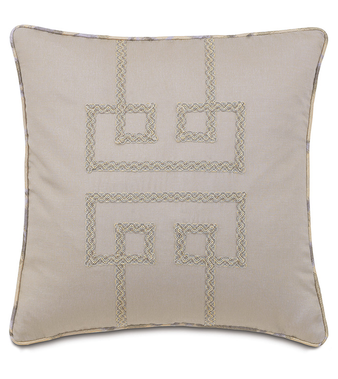Mack Heather WITH geometric design - SILVER,TAUPE,GREY,WELT,PILLOW,PATTERN,DESIGN,GLAM,MODERN,TRIM,ACCENT,METALLIC,BEDROOM,BED,LUXURY BEDDING,INTERIOR DESIGN,CLASSY,JEWEL,GREEK KEY,SQUARE,GEOMETRIC,DESIGNER