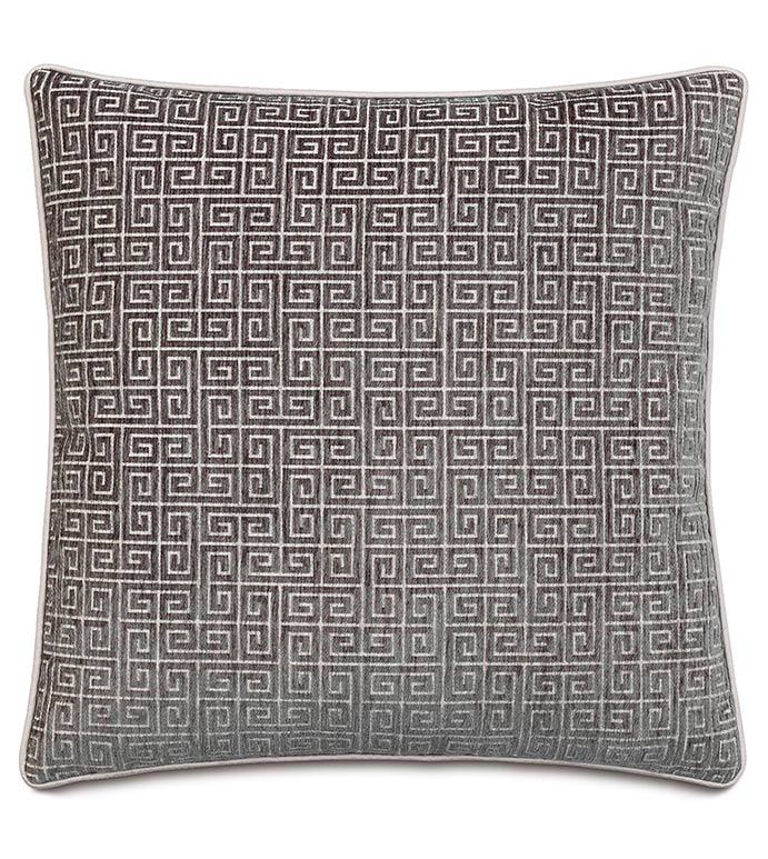 Murano Taupe WITH sm welt - SILVER,TAUPE,GREY,WELT,PILLOW,PATTERN,DESIGN,GLAM,MODERN,ACCENT,METALLIC,BEDROOM,BED,LUXURY BEDDING,INTERIOR DESIGN,DESIGNER,SQUARE,GREEK KEY,GEOMETRIC,CLASSIC,SLATE,EDGING,GRAY