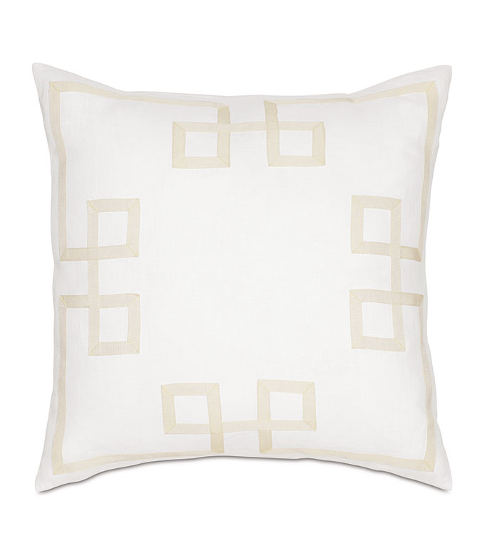 Resort Shell Fret Accent Pillow - PILLOW,LINEN PILLOW,RESORT PILLOW,GREEK KEY PILLOW,TOSS CUSHION,THROW PILLOW,SQUARE PILLOW,CUSTOMIZABLE PILLOW,DOUBLESIDED PILLOW,ACCENT PILLOW,WHITE PILLOW,LUXURY PILLOW