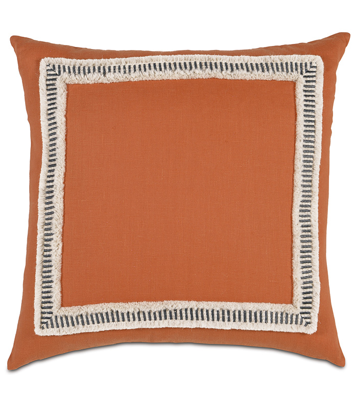 Breeze Tangerine With Border - DECORATIVE PILLOW,SQUARE,TANGERINE,ORANGE,WHITE,BLACK,PATTERNED,CONTEMPORARY,BEDDING,KNIFE EDGE,BEDROOM,MITERED TRIM FACE,FRINGE,STRIPED,AZTEC,BEACH HOUSE,LINEN,