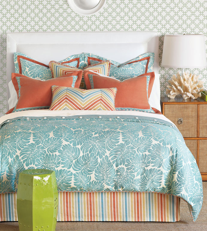 CAPRI BEDSET - bright resort bedset,colorful resort bedset,blue tropical bedset,colorful tropical bedset,blue and orange,palm leaves,colorful chevron,contemporary,tropical,funky,island bedding