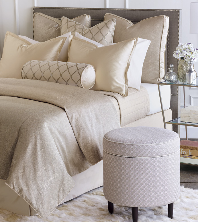 BARDOT BEDSET - GLAM,SHINY,PATTERN,TAN,GLAMOUR,METALLIC,SNAKESKIN,ELEGANT,OPULENT,FEMININE,GOLD,LUXURY,CHAMPAGNE,DECORATIVE,HOME DECOR,BEIGE,LUXURY BEDDING,ANIMAL PRINT,TRIM,PILLOW,COMFORTER,BED