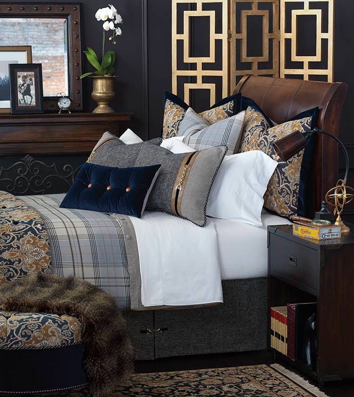 Arthur Bedset - TRADITIONAL MASCULINE BEDDING,HANDSOME BEDDING SET,OXFORD STYLE BEDDING SET,PLAID BEDSET,NAVY PAISLEY BEDSET,CLASSIC,TRADITIONAL,BLUE AND TAN,NAVY AND GOLD,BLUE VELVET,OXFORD