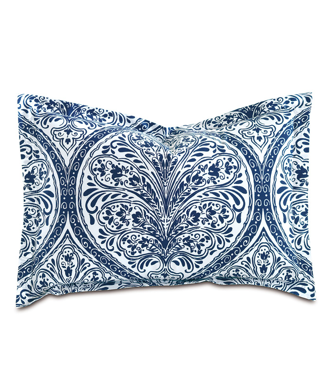Adelle Percale Boudoir in Marine - PERCALE,DECORATIVE PILLOW,PILLOW,ACCENT PILLOW,THROW PILLOW,BED PILLOW,SOFA PILLOW,MEDALLION,DAMASK,JACQUARD,PRINT,PATTERN,BLUE,BRIGHT,OGEE,VECTOR,LUXURY BEDDING,EASTERN ACCENTS