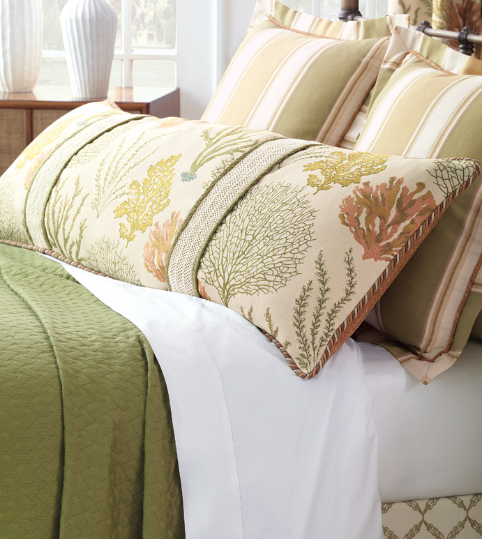 CAICOS GRAND BED SHAM - BEACH STYLE GRANDE SHAM,TROPICAL BODY PILLOW,UNDER THE SEA PILLOW,CORAL PILLOW,COASTAL BODY PILLOW,EARTH TONE,MUTED,NATURAL,RELAXED TROPICAL,CASUAL TROPICAL,BEACH HOUSE,LAKE HOUSE