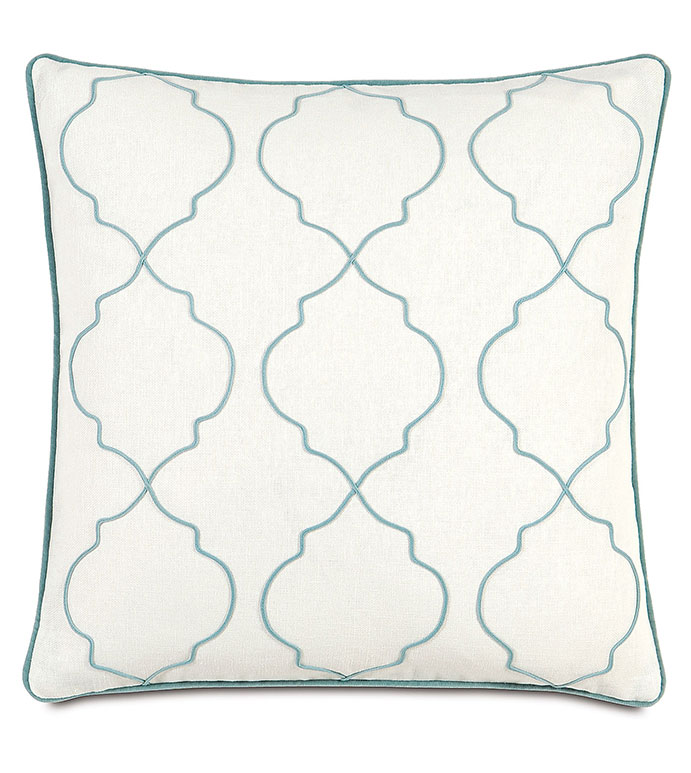Filly White With Sm Welt - WHITE AND BLUE GRAPHIC PILLOW,WHITE EMBROIDERED PILLOW,WHITE PILLOW WITH BLUE ACCENTS,CASUAL,CONTEMPORARY,FEMININE,NEUTRAL,TRIM ACCENT PILLOW,TWEEN ROOM PILLOW,BRIGHT FEMININE