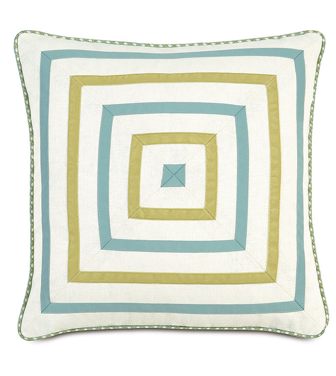FILLY WHITE MITERED - MITERED TRIM PILLOW,INSET TRIM,GREEN AND BLUE,GREEN AND WHITE,DIAMOND PILLOW,WHITE PILLOW WITH TRIM,CASUAL CONTEMPORARY,FEMININE BEDDING,TWEEN ROOM BEDDING,BRIGHT FEMININE