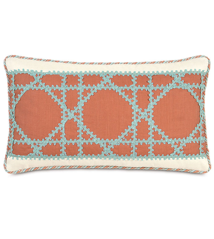 BREEZE TANGERINE INSERT - ORANGE AND BLUE TROPICAL PILLOW,ORANGE TROPICAL PILLOW,BRIGHT BEACH STYLE PILLOW,TRIM DESIGN,BEACH HOUSE PILLOW,ORANGE LINEN,INSET PILLOW,ORANGE AND WHITE,RESORT PILLOW,OBLONG