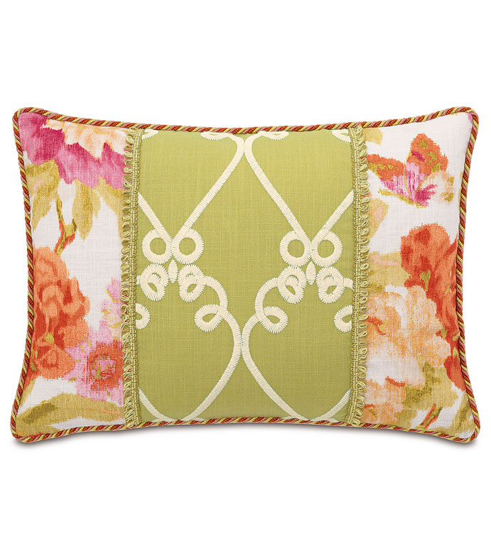 Etta Lime Insert - GREEN PATCHWORK PILLOW,GREEN AND ORANGE PILLOW,GREEN AND PINK,BRIGHT FLORAL PILLOW,ORANGE FLORAL,BOTANICAL,FLOWER,BUTTERFLY,ECLECTIC PILLOW,FEMININE,TWEEN BEDDING,TEEN GIRLS PILLOW