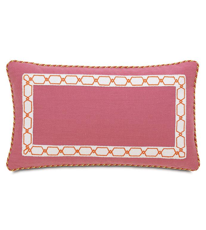 Breeze Bloom With Border - PINK LINEN PILLOW,PINK SOLID PILLOW,SOLID LINEN,HOT PINK PILLOW,INSET TRIM,PINK ECLECTIC PILLOW,CONTEMPORARY,TRANSITIONAL,ORANGE AND WHITE,PINK AND WHITE,FEMININE,TEEN ROOM,TWEEN