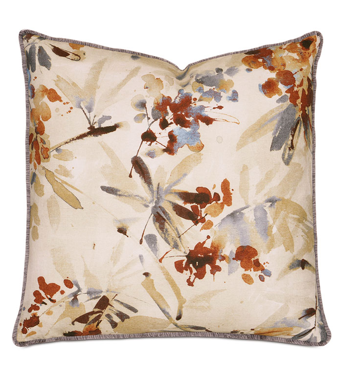 Keene Earth WITH mini brush fringe - PILLOW,WHIMSICAL PILLOW,PRINTED PILLOW,DECORATIVE PILLOW,FLORAL PILLOW,EARTH COLORED PILLOW,SQUARE PILLOW,SQUARE CUSHION,CELERIE KEMBLE PILLOW,ZIPPER CLOSURE PILLOW,TOSS CUSHION