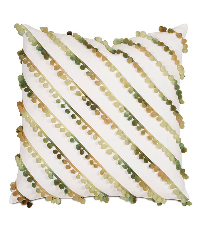 Breeze Shell With Ball Trim - PILLOW,BED PILLOW,BALL TRIM PILLOW,WHIMSICAL PILLOW,FEMINE PILLOW,FEATHER PILLOW,THROW PILLOW,ACCENT PILLOW,DECORATIVE PILLOW,CUSTOMIZABLE PILLOW,SQUARE PILLOW,SPRING CUSHION