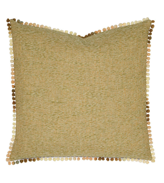 Broward Grass With Ball Trim - PILLOW,TOSS CUSHION,THROW PILLOW,SQUARE PILLOW,GREEN PILLOW,CUSTOMIZABLE PILLOW,BALL TRIM PILLOW,WHIMSICAL PILLOW,CELERIE KEMBLE PILLOW,GRASS CLOTH PILLOW,TRADITIONAL PILLOW