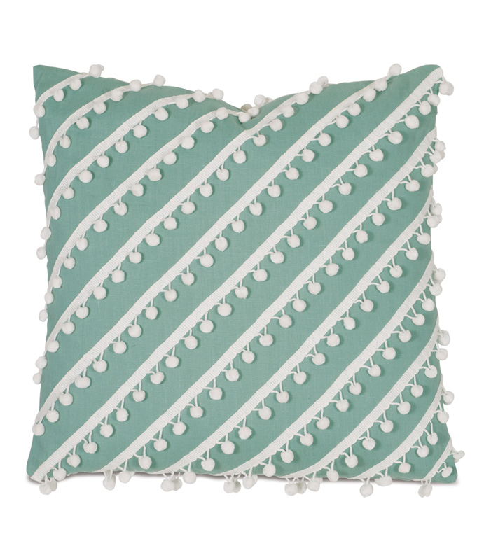 Breeze Aqua WITH ball trim - PILLOW,WHIMSICAL PILLOW,AQUA PILLOW,FRINGE PILLOW,TOSS CUSHION,CUSTOMIZABLE PILLOW,DOUBLE SIDED PILLOW,FEMININE PILLOW,CELERIE KEMBLE PILLOW,DECORATIVE PILLOW,ACCENT PILLOW