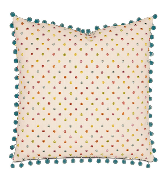 Rue Garden WITH ball trim - PILLOW,POLKA DOT PILLOW,TOSS CUSHION,THROW PILLOW,SQUARE PILLOW,WHIMSICAL PILLOW,CUSTOMIZABLE PILLOW,BALL TRIM PILLOW,CELERIE KEMBLE PILLOW,BED PILLOW,ACCENT PILLOW,