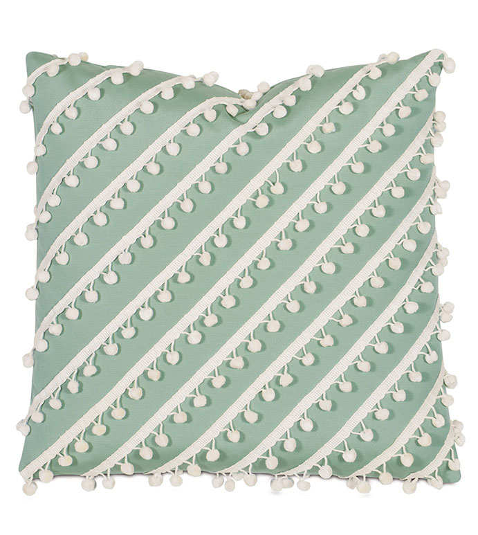 Sail Celadon With Ball Trim - PILLOW,OUTDOOR PILLOW,CELADON PILLOW,FRINGE PILLOW,TOSS CUSHION,THROW PILLOW,MILDEW PROOF PILLOW,CUSTOMIZABLE PILLOW,DOUBLE SIDED PILLOW,WHIMSICAL PILLOW,CELERIE KEMBLE PILLOW