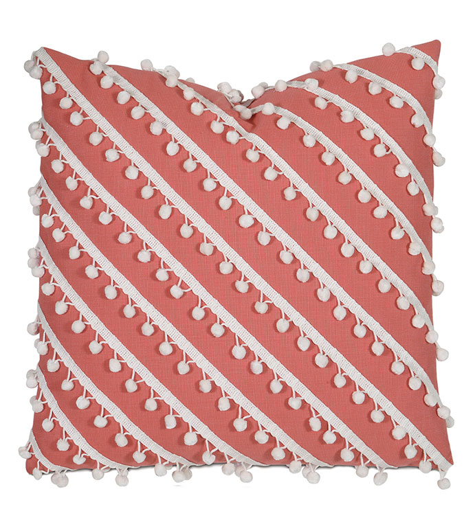 Oasis Coral WITH ball trim - PILLOW,OUTDOOR PILLOW,CORAL PILLOW,FRINGE PILLOW,TOSS CUSHION,THROW PILLOW,MILDEW PROOF PILLOW,CUSTOMIZABLE PILLOW,DOUBLE SIDED PILLOW,WHIMSICAL PILLOW,CELERIE KEMBLE PILLOW