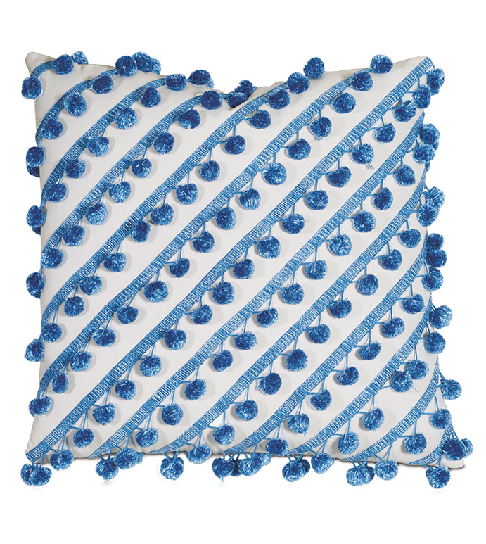 Wicking Cloud With Ball Trim - PILLOW,OUTDOOR PILLOW,BLUE PILLOW,FRINGE PILLOW,TOSS CUSHION,THROW PILLOW,MILDEW PROOF PILLOW,CUSTOMIZABLE PILLOW,DOUBLE SIDED PILLOW,WHIMSICAL PILLOW,CELERIE KEMBLE PILLOW