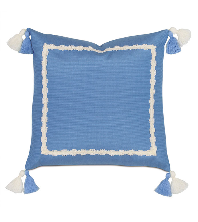 Tarheel Blue With Gimp & Tassels - PILLOW,OUTDOOR PILLOW,TASSEL PILLOW,GIMP PILLOW,BLUE CUSHION,THROW PILLOW,MILDEW PROOF PILLOW,CUSTOMIZABLE PILLOW,SUNBRELLA PILLOW,WHIMSICAL PILLOW,CELERIE KEMBLE PILLOW