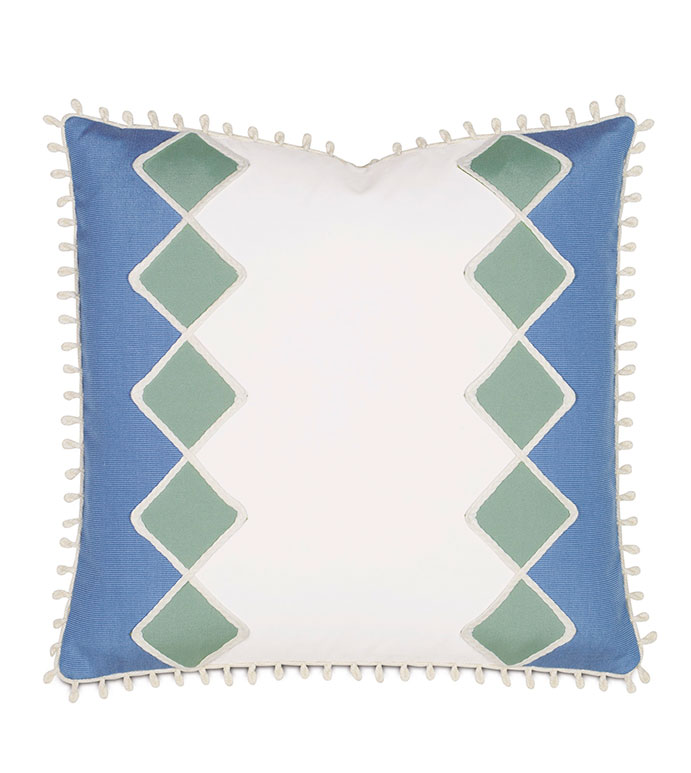 Sail Celadon diamonds - PILLOW,OUTDOOR PILLOW,GEOMETRIC PILLOW,GIMP PILLOW,BLUE CUSHION,GREEN THROW PILLOW,MILDEW PROOF PILLOW,CUSTOMIZABLE PILLOW,SUNBRELLA PILLOW,WHIMSICAL PILLOW,CELERIE KEMBLE PILLOW