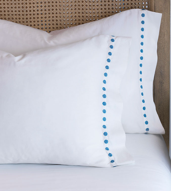 Tivoli Ocean Pillowcase - pillowcase,white pillowcase,luxury linen,blue pillow case,high thread count pillow case,sateen pillow case,egyptian cotton pillow case,luxury bedding,fine linen,washable,bedding