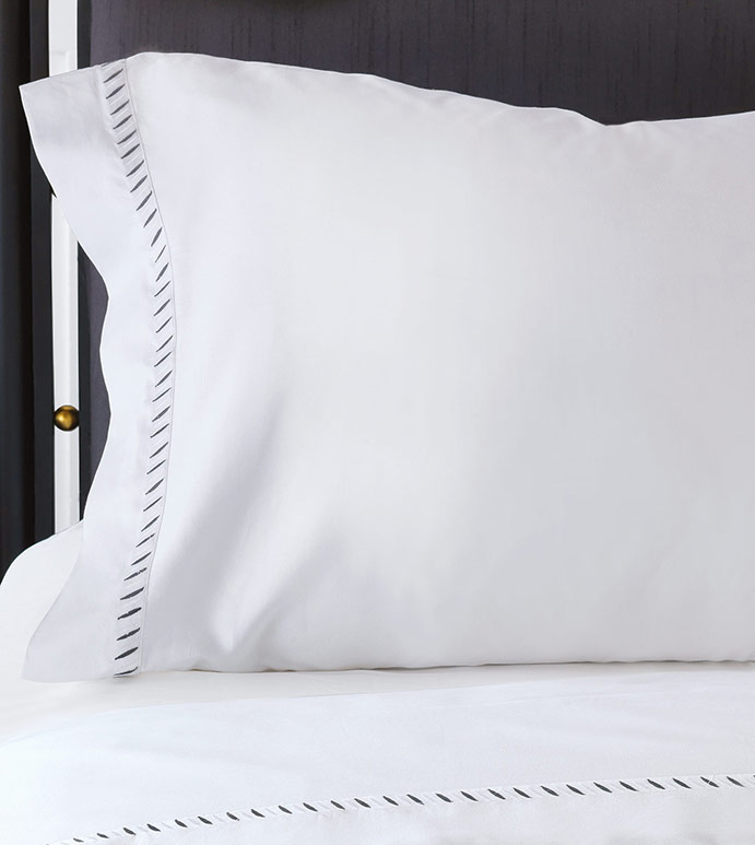 Ona Charcoal Pillowcase - pillowcase,white pillowcase,luxury linen,gray pillow case,high thread count pillow case,sateen pillow case,egyptian cotton pillow case,luxury bedding,fine linen,washable,bedding