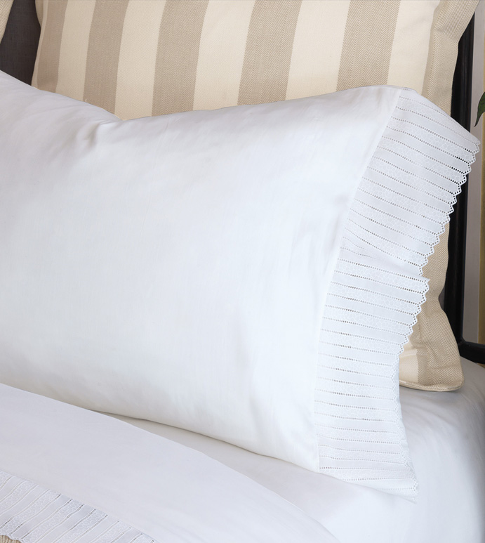 Abingdon White Pillowcase - pillowcase,white pillowcase,luxury linen,lace pillow case,high thread count pillow case,sateen pillow case,egyptian cotton pillow case,luxury bedding,fine linen,washable sheets
