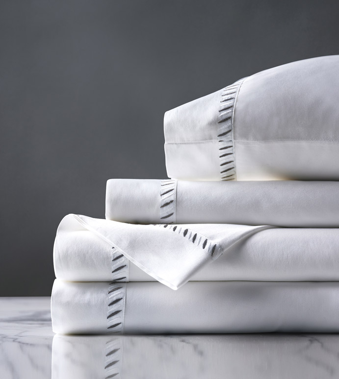 Ona Charcoal Sheet Set - sheet set,charcoal sheet set,gray sheet set,classic sheet set,washable sheet set,luxury sheets,high thread count sheets,gussetted sheets,luxury sheet set,egyptian sheets,bedding