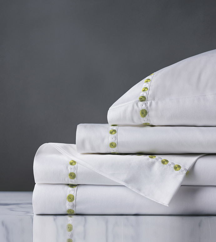 Tivoli Lime Sheet Set - sheet set,white sheet set,lime sheet set,classic sheet set,washable sheet set,luxury sheets,high thread count,sheets,gussetted sheets,luxury sheet set,egyptian sheets,bedding
