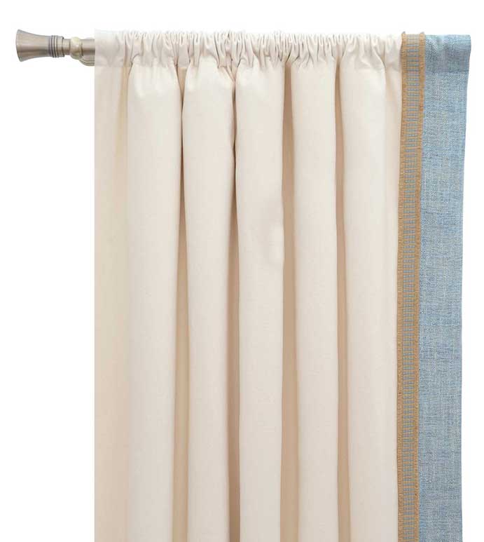 Adler Natural Curtain Panel Left - TROPICAL CURTAIN,COASTAL CURTAIN,COASTAL WINDOW TREATMENT,ISLAND HOUSE CURTAIN,BEACH HOUSE CURTAIN,WHITE AND BLUE,IVORY AND BLUE,CASUAL COASTAL,COASTAL ROD POCKET PANEL,HEMP TRIM