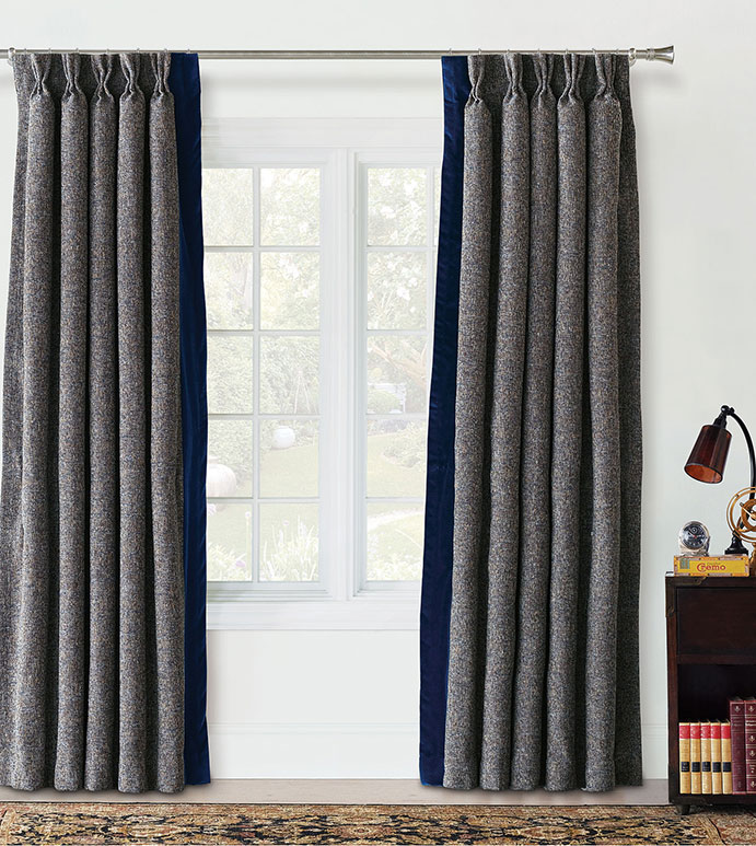 Rosenthal Dusk Curtain Panel Left - PINCH PLEAT PANEL,NAVY PLEATED CURTAIN,NAVY VELVET,NAVY DRAPE,3 FINGER PLEAT,MASCULINE,TRADITIONAL,CLASSIC,TRADITIONAL PLEATED CURTAIN,WOVEN,LUXURY CURTAIN,DECORATIVE PLEATED PANEL