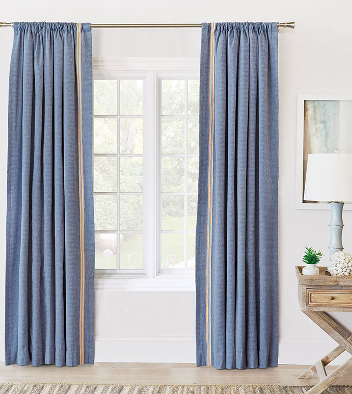 PALOMA WOVEN CURTAIN PANEL LEFT - ROD POCKET,CURTAIN,DRAPERIES,CURTAIN PANEL,WOVEN,WAVY,BLUE,PRIMARY,MULTICOLORED,TRIM APPLICATION,TRIM,KIDS,CHILDRENS,LUXURY,HIGH QUALITY,HIGH END,EASTERN ACCENTS,COLORFUL,BRIGHT,