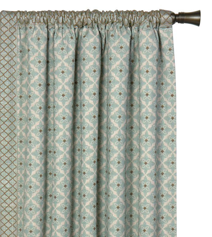 Arlo Ice Curtain Panel Right - SPA GREEN CURTAIN PANEL,DECORATIVE ROD POCKET PANEL,BOHEMIAN CURTAIN,GREEN AND WHITE,BLUE AND WHITE,LEADING EDGE TRIM,COASTAL,CONTEMPORARY,EARTH TONE,GRAPHIC DESIGN,EARTH TONE