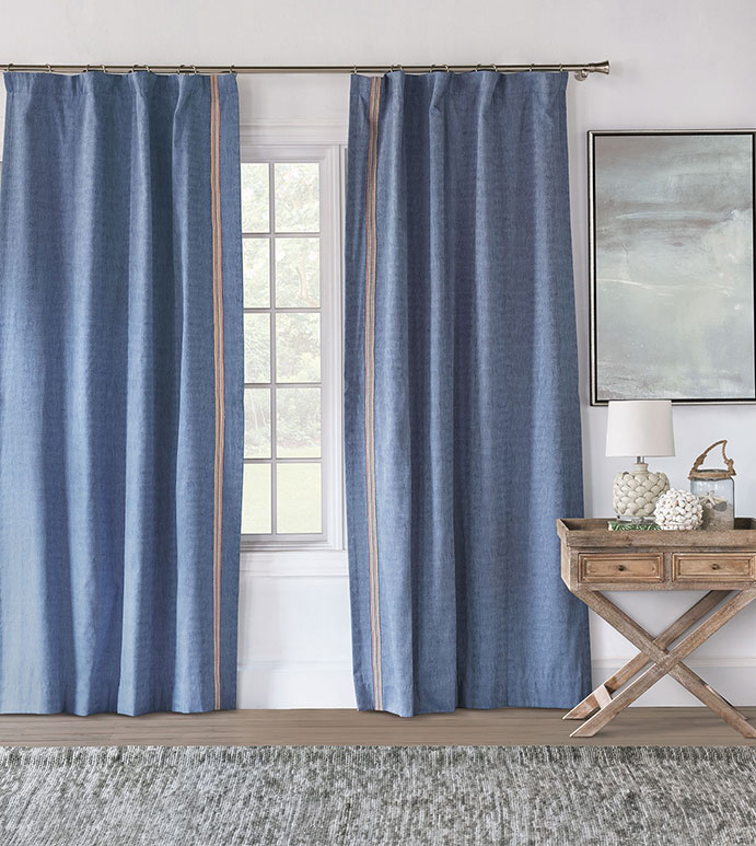 PALOMA WOVEN CURTAIN PANEL RIGHT - ROD POCKET,CURTAIN,DRAPERIES,CURTAIN PANEL,WOVEN,WAVY,BLUE,PRIMARY,MULTICOLORED,TRIM APPLICATION,TRIM,KIDS,CHILDRENS,LUXURY,HIGH QUALITY,HIGH END,EASTERN ACCENTS,COLORFUL,BRIGHT,
