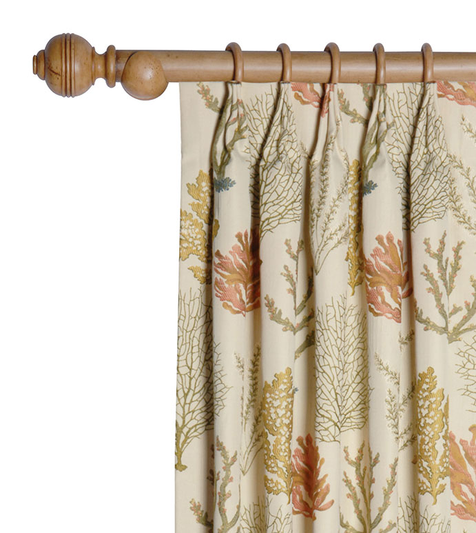 CAICOS CURTAIN PANEL - BEACH HOUSE CURTAIN,TROPICAL CURTAIN,CORAL REEF CURTAIN,BOTANICAL CURTAIN,TROPICAL DRAPERY,BOTANICAL DRAPERY,EARTH TONE,MUTED,NATURAL,CASUAL TROPICAL,PLEATED BEACH HOUSE DRAPERY