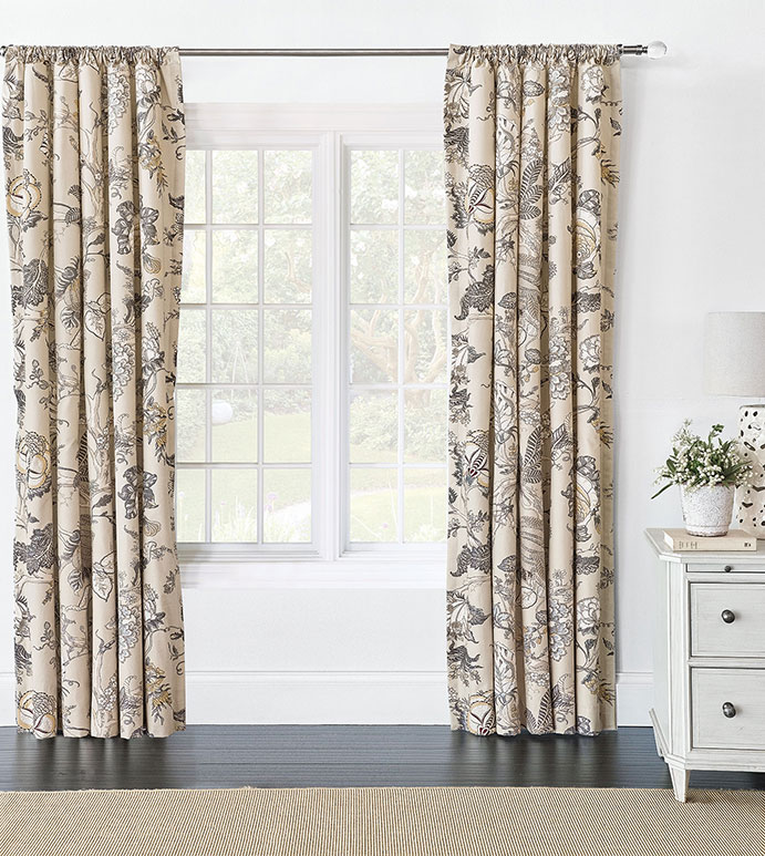 Edith Curtain Panel - GRAY FLORAL CURTAIN,FLORAL PRINT CURTAIN,FLORAL DRAPERY,ENGLISH GARDEN STYLE DRAPERY,GRAY,TAN,BOTANICAL,BOTANICAL CURTAIN,FLORAL WINDOW PANEL,LARGE FLORAL,ROD POCKET,NEUTRAL,TAUPE