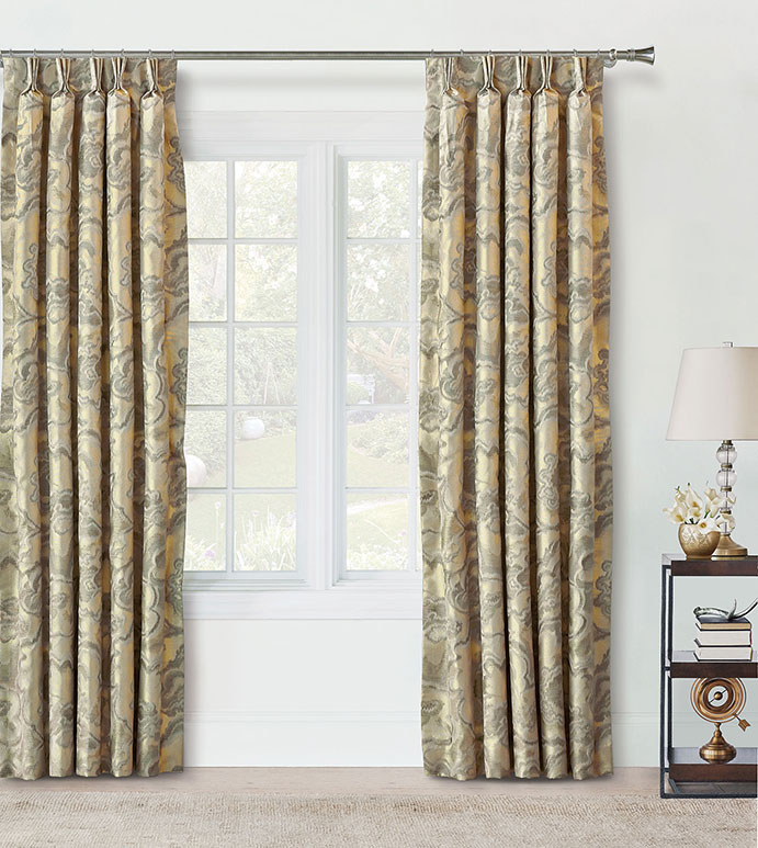 Amal Curtain Panel - SILVER,TAUPE,GREY,DESIGN,GLAM,MODERN,METALLIC,BEDROOM,LUXURY BEDDING,INTERIOR DESIGN,MODERN,PLEATED,DRAPERY,PINCH PLEAT,PATTERN,ABSTRACT,SHINY,WOVEN,PANEL,DRAPE,WINDOW,TREATMENT