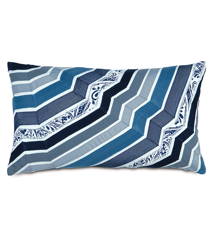 Adelle Ombre Decorative Pillow in Blue - DECORATIVE PILLOW,ACCENT PILLOW,THROW PILLOW,BED PILLOW,SOFA PILLOW,LUXURY BEDDING,RIBBON,OMBRE,STRIPED,STRIPE,PATTERN,TEXTURED,APPLIQUE,PIECED,EASTERN ACCENTS,BLUE,GRADIENT
