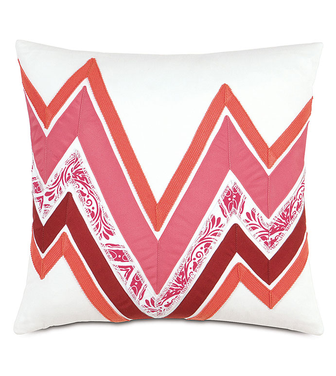 Adelle Ombre Decorative Pillow in Pink - DECORATIVE PILLOW,ACCENT PILLOW,THROW PILLOW,BED PILLOW,SOFA PILLOW,LUXURY BEDDING,RIBBON,OMBRE,STRIPED,STRIPE,PATTERN,TEXTURED,APPLIQUE,PIECED,EASTERN ACCENTS,YELLOW,CHEVRON