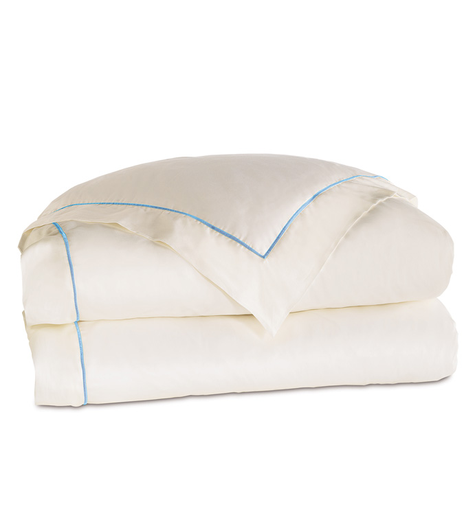 Linea Velvet Ribbon Duvet Cover In Ivory & Azure - ,
