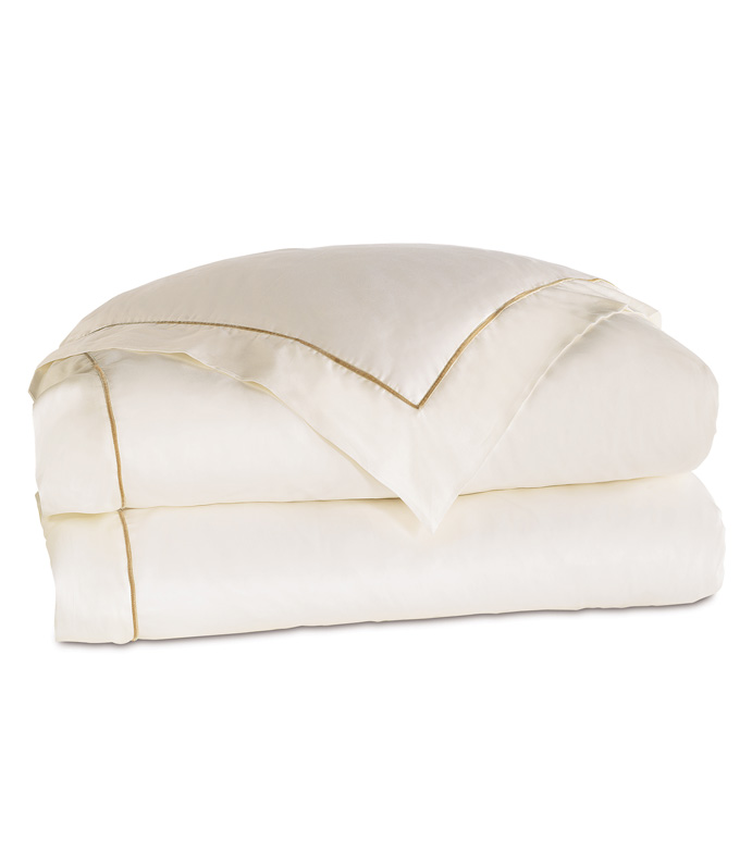 Linea Velvet Ribbon Duvet Cover In Ivory & Sable - ,