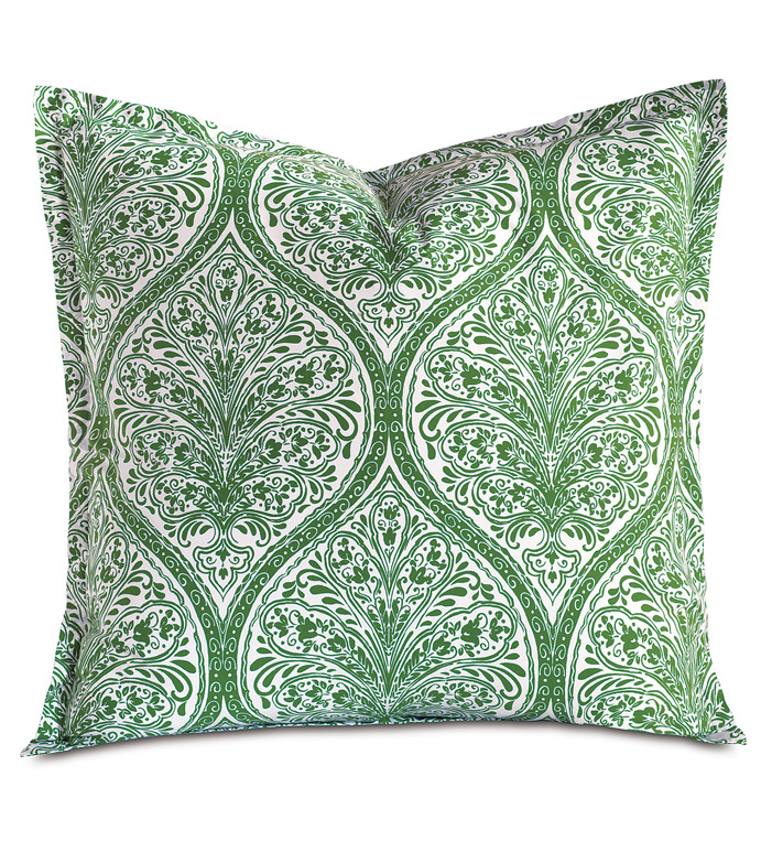 Adelle Percale Euro Sham in Grass - EURO SHAM,PILLOW,DECORATIVE PILLOW,GREEN,BRIGHT,COLORFUL,OGEE,MEDALLION,DAMASK,JACQUARD,EASTERN ACCENTS,PATTERNED,PRINT,LUXURY BEDDING,FINE LINENS,PERCALE,ITALIAN FINE LINENS,