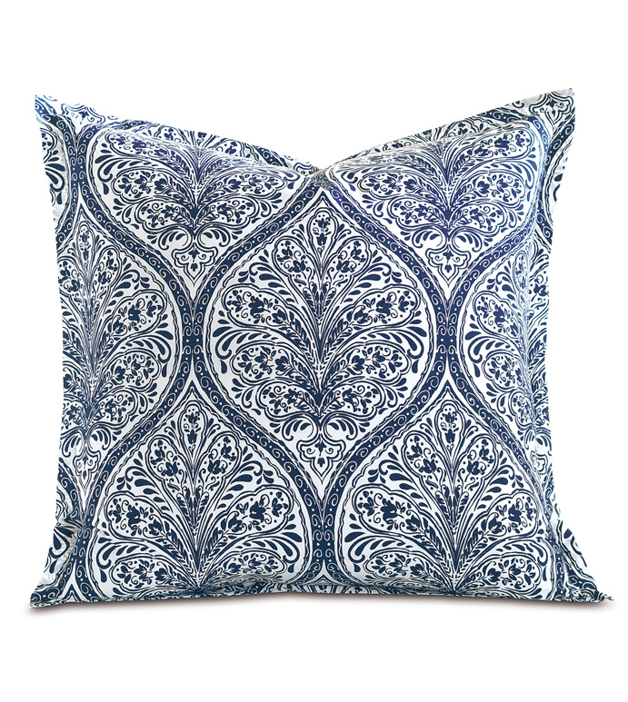 Adelle Percale Euro Sham in Marine - EURO SHAM,PILLOW,DECORATIVE PILLOW,BLUE,BRIGHT,COLORFUL,OGEE,MEDALLION,DAMASK,JACQUARD,EASTERN ACCENTS,PATTERNED,PRINT,LUXURY BEDDING,FINE LINENS,PERCALE,ITALIAN FINE LINENS,