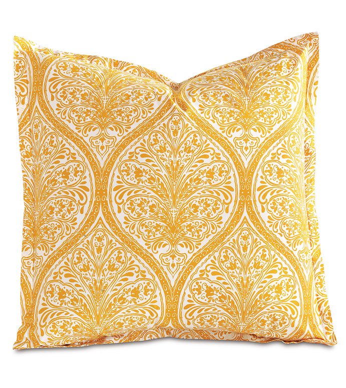 Adelle Percale Euro Sham in Saffron - EURO SHAM,PILLOW,DECORATIVE PILLOW,YELLOW,BRIGHT,COLORFUL,OGEE,MEDALLION,DAMASK,JACQUARD,EASTERN ACCENTS,PATTERNED,PRINT,LUXURY BEDDING,FINE LINENS,PERCALE,ITALIAN FINE LINENS,