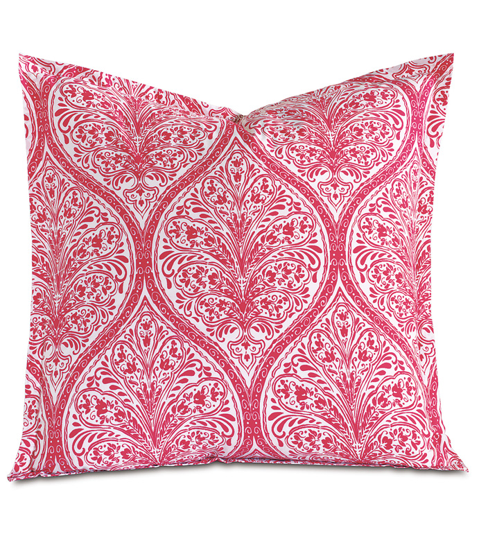 Adelle Percale Euro Sham in Sorbet - EURO SHAM,PILLOW,DECORATIVE PILLOW,PINK,BRIGHT,COLORFUL,OGEE,MEDALLION,DAMASK,JACQUARD,EASTERN ACCENTS,PATTERNED,PRINT,LUXURY BEDDING,FINE LINENS,PERCALE,ITALIAN FINE LINENS,