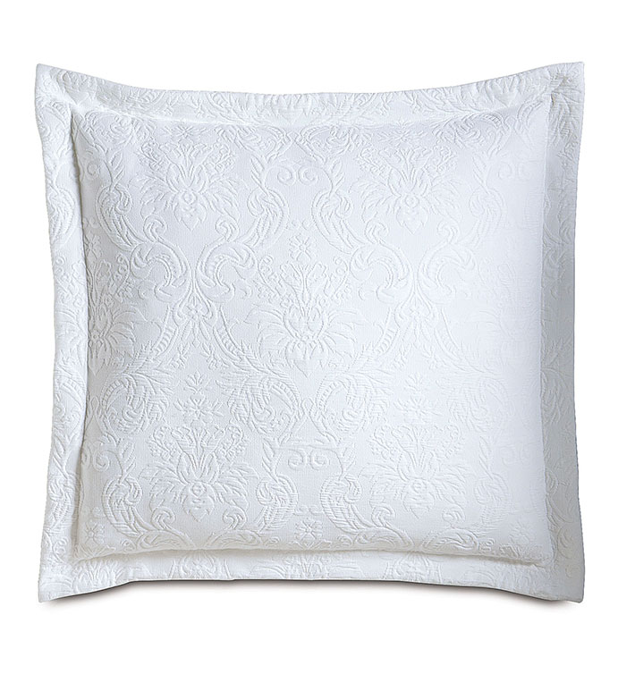 Sandrine White Euro Sham - pillow,euro sham,matelasse pillow,square pillow,toss cushion,throw pillow,accent pillow,double sided pillow,customized pillow,decorative pillow,euro pillow,bed pillow,white pillow