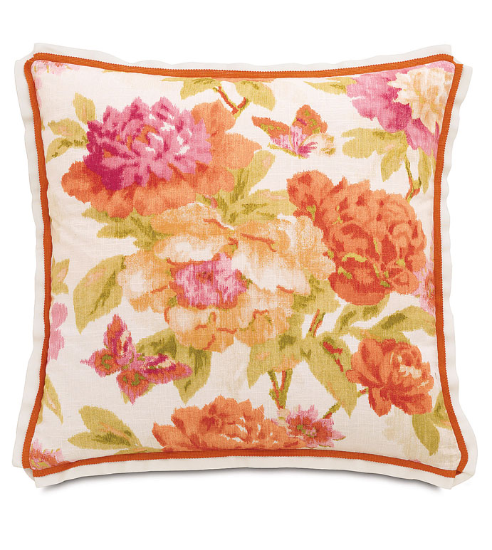 Caroline Azalea Euro Sham - ORANGE FLORAL PILLOW,PINK AND ORANGE,BRIGHT FLORAL PILLOW,COLORFUL FLORAL,OVERSIZED FLORAL PILLOW,PINK EURO SHAM,PINK AND ORANGE EURO SHAM,FEMININE,ECLECTIC,GIRLS,CONTEMPORARY,TRIM